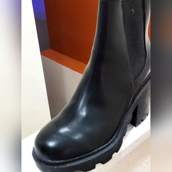 Black Ankle Chunky Heeled Boots W/ style idea pic. (NWOT) - Picture 8 of 13